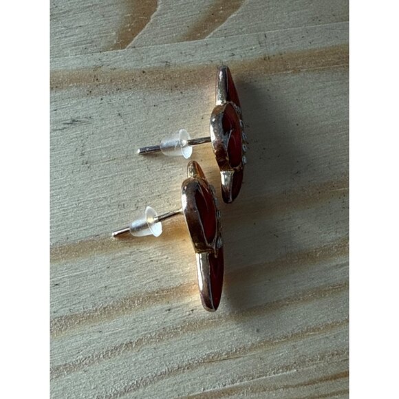 Red Cowboy Red Hat Society Stud Earrings With Rhinestones Accents - Picture 2 of 5